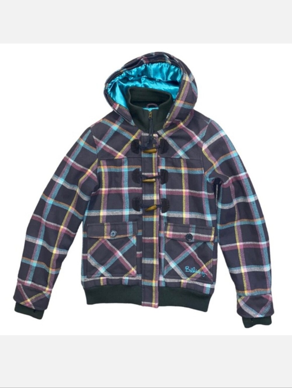 BILLABONG Y2K Wool Blend Hooded Plaid Jacket - Size L